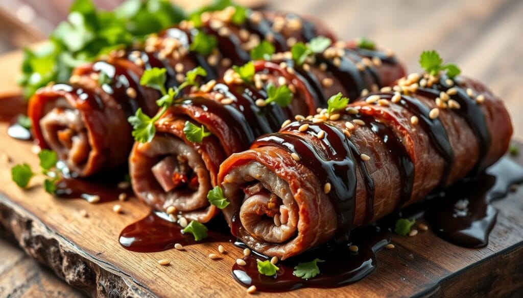 Balsamic Glazed Thin Sliced Beef Roll-Ups