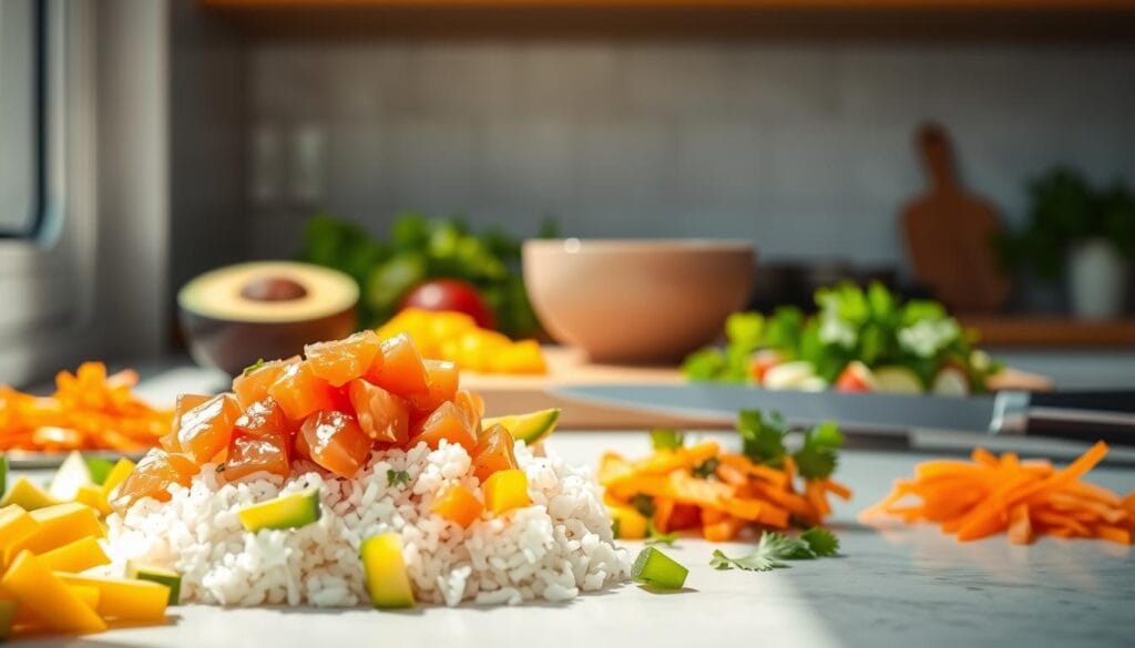 Salmon Poke Bowl Preparation