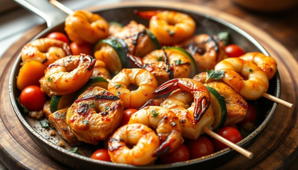 Chicken Shrimp Skillet Kabobs