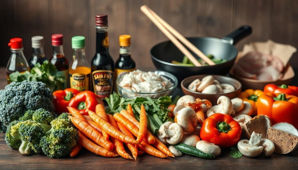 essential stir fry ingredients and tools